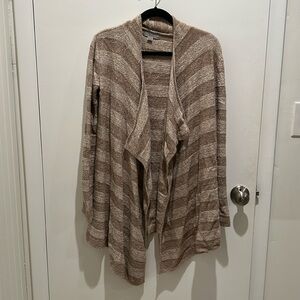 Barefoot Dreams Bamboo Chic Lite Tan Striped Knit Calypso Wrap Cardigan S/M